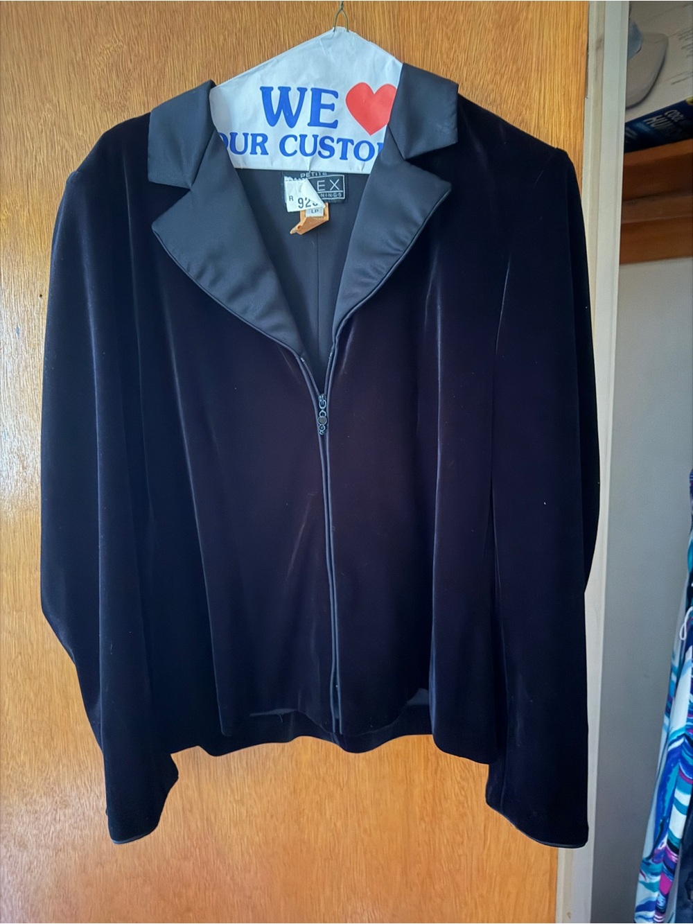 Alex Evenings Black Velvet Zip-Front Blazer Jacket